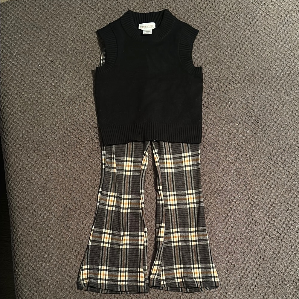 Plaid Flare Pants and Shirt